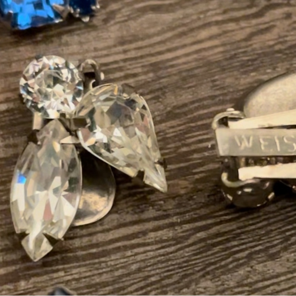 True Vintage WEISS Earrings Clear White Round, Teardrop & Marquis Gems Couture
